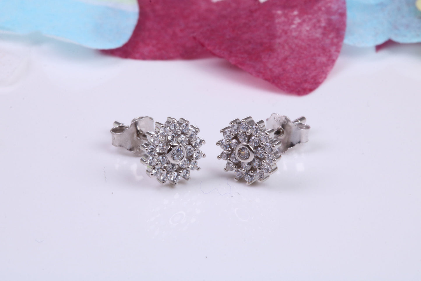 7 mm Round Cluster Cubic Zirconia set Earrings, Very Dressy, Made from Solid 925 Grade Sterling Silver