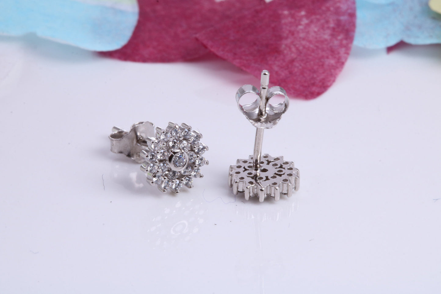 7 mm Round Cluster Cubic Zirconia set Earrings, Very Dressy, Made from Solid 925 Grade Sterling Silver
