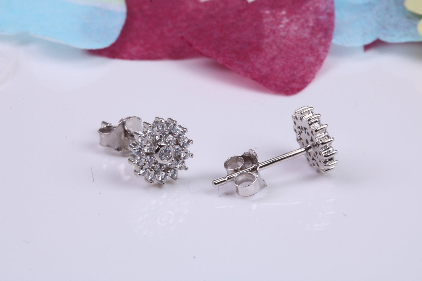7 mm Round Cluster Cubic Zirconia set Earrings, Very Dressy, Made from Solid 925 Grade Sterling Silver
