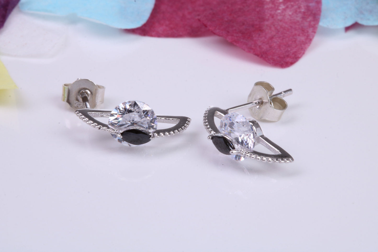13 mm Long Cubic Zirconia set Earrings, Very Dressy, Made from Solid 925 Grade Sterling Silver