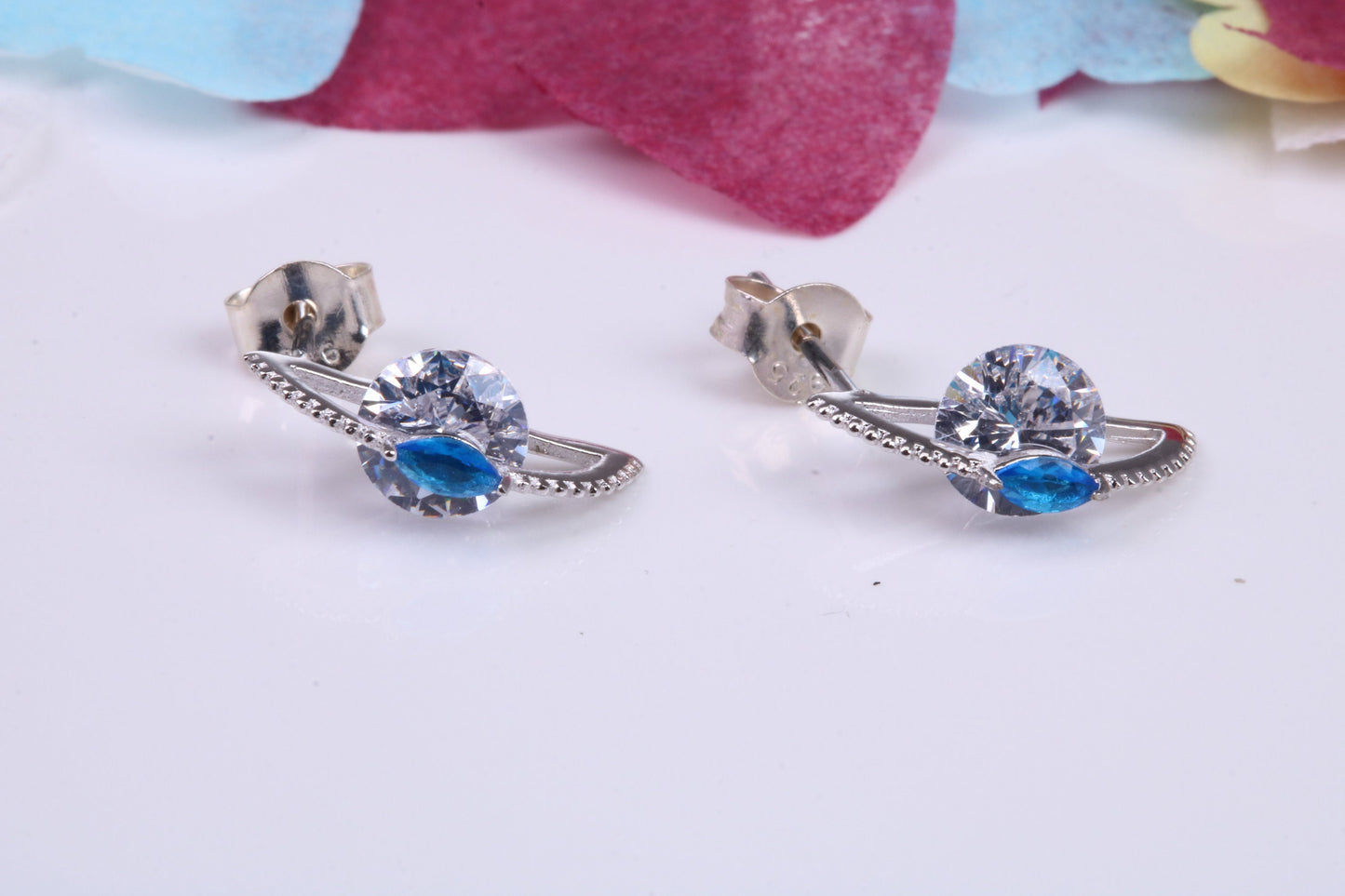 13 mm Long Cubic Zirconia set Earrings, Very Dressy, Made from Solid 925 Grade Sterling Silver