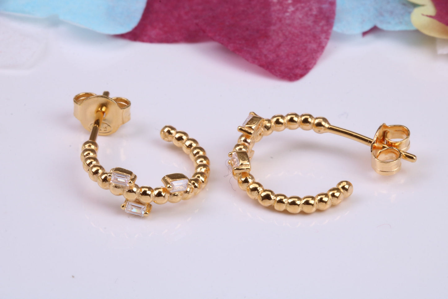 14 mm Round Hoop Cubic Zirconia set Earrings, Very Dressy, Made from Solid 925 Grade Sterling Silver, 18ct Yellow Gold Plated