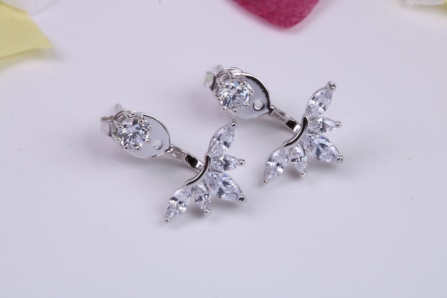 20 mm Long Dropper Stud Cubic Zirconia set Earrings, Very Dressy, Made from Solid 925 Grade Sterling Silver