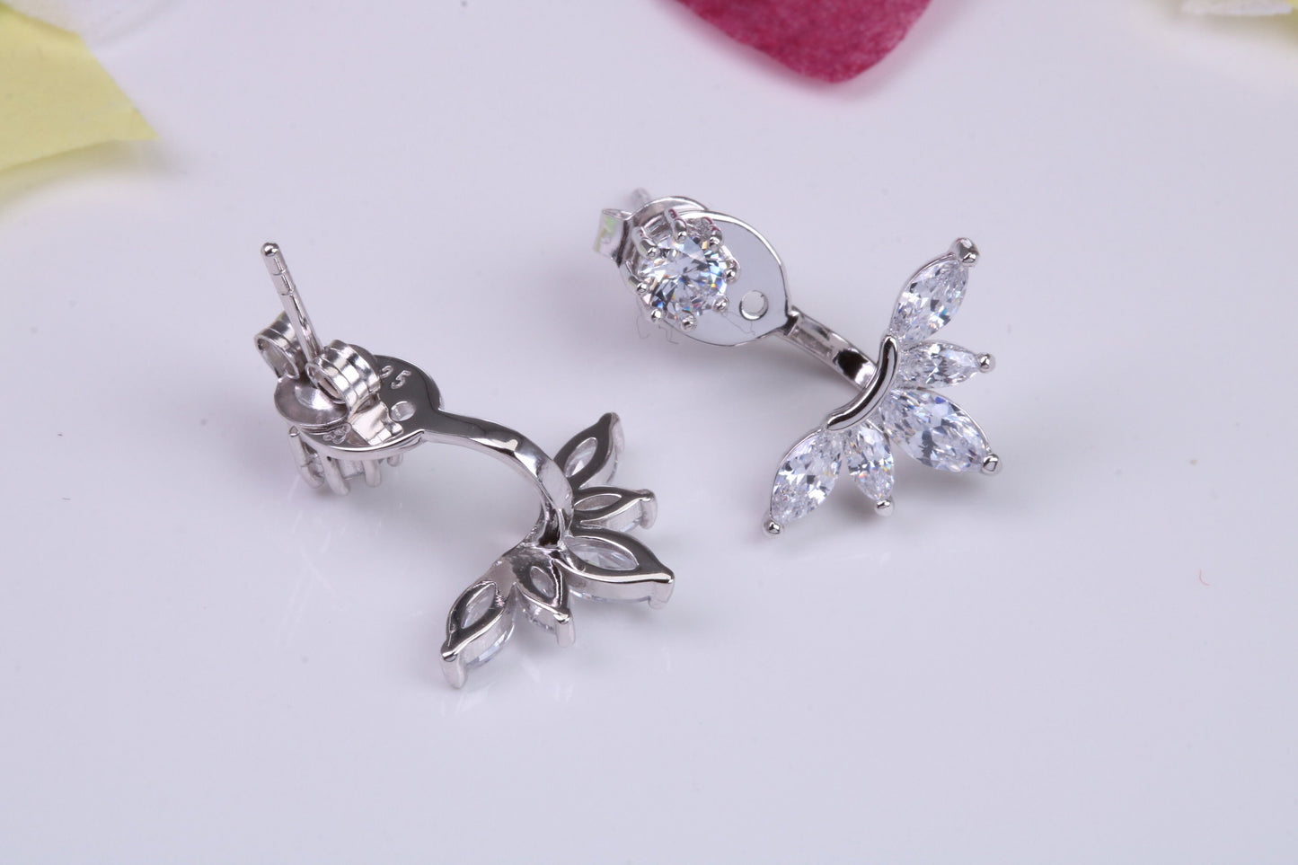 20 mm Long Dropper Stud Cubic Zirconia set Earrings, Very Dressy, Made from Solid 925 Grade Sterling Silver