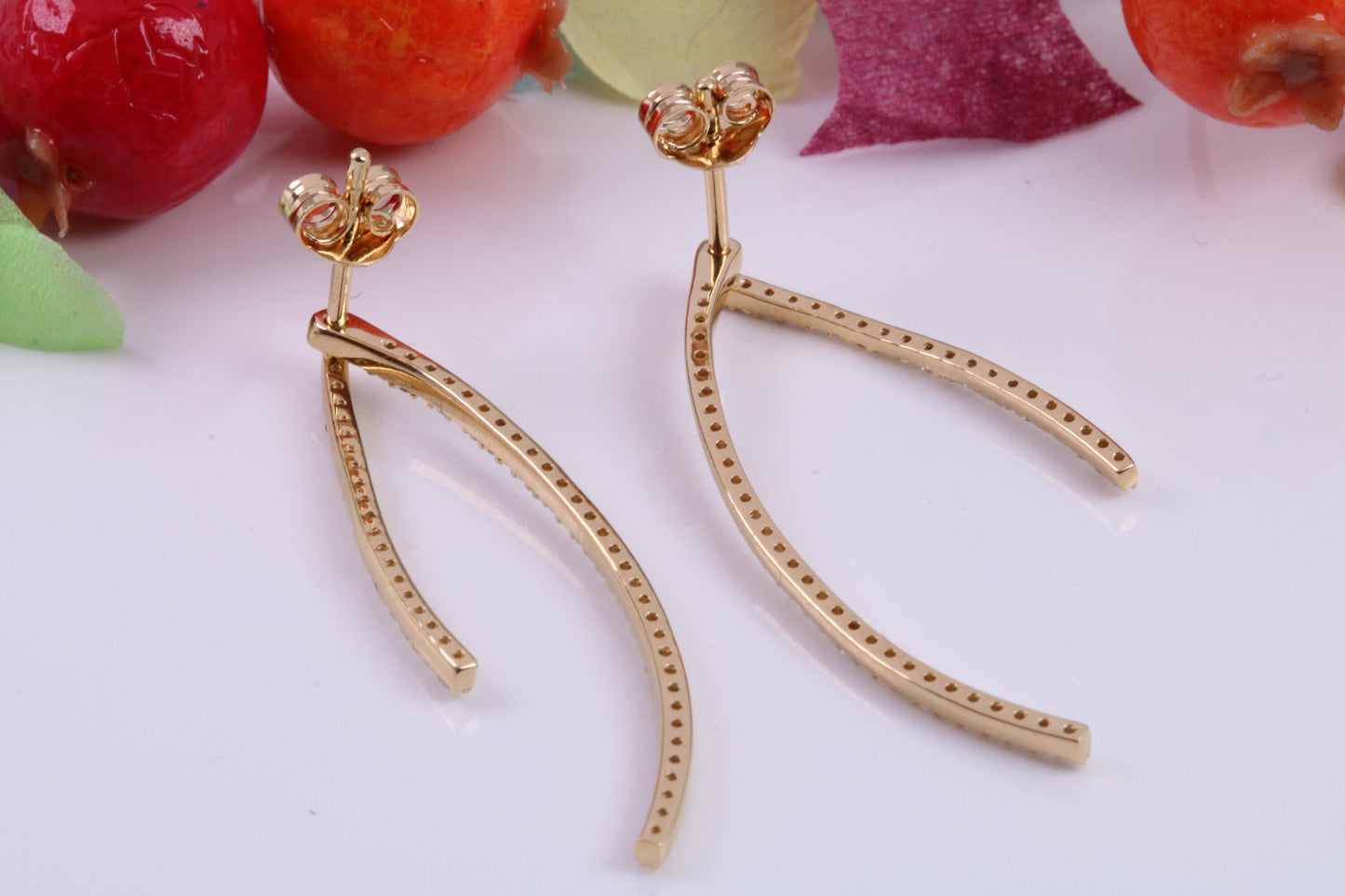 35 mm Long Cubic Zirconia set Dropper Earrings, Made from Solid 925 Grade Sterling Silver and 18ct Yellow Gold Plated