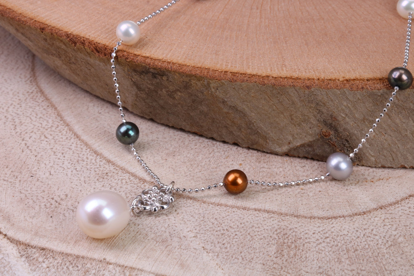 Multi Colour Pearl Necklace made from Sterling Silver