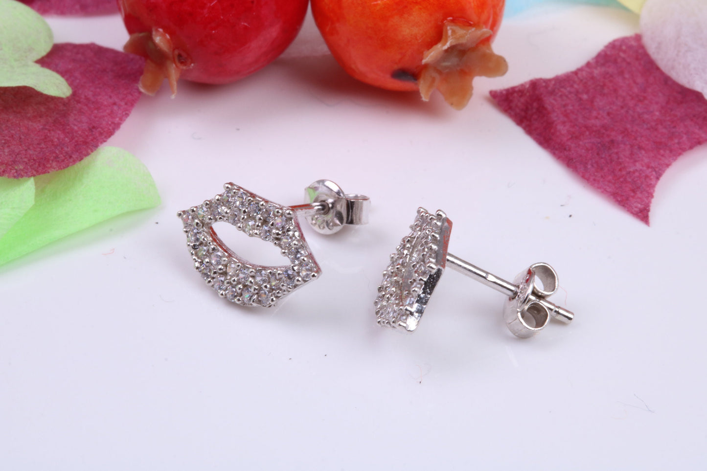 Smile Cubic Zirconia set Stud Earrings, Very Dressy, Made from Solid 925 Grade Sterling Silver