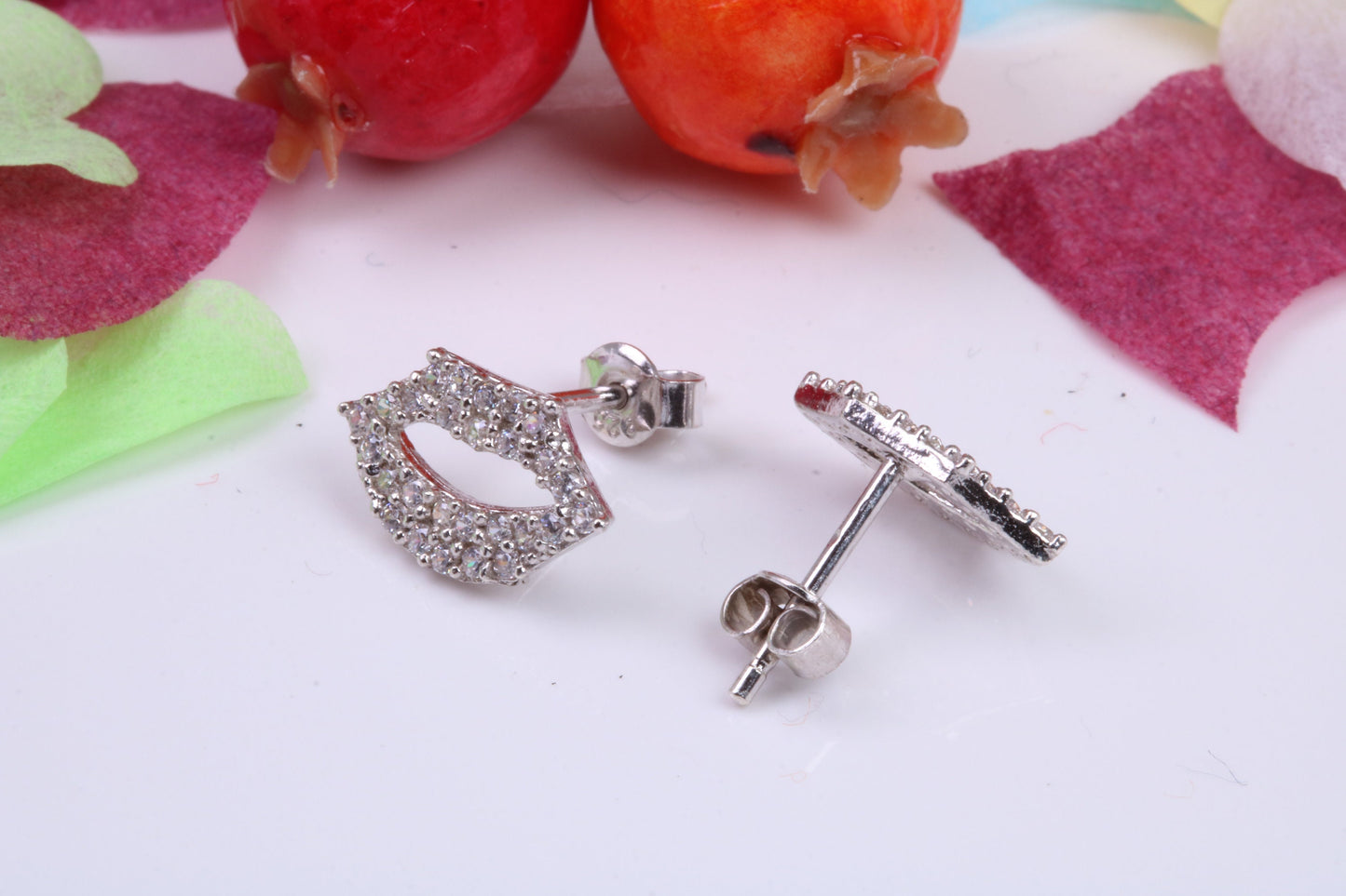 Smile Cubic Zirconia set Stud Earrings, Very Dressy, Made from Solid 925 Grade Sterling Silver