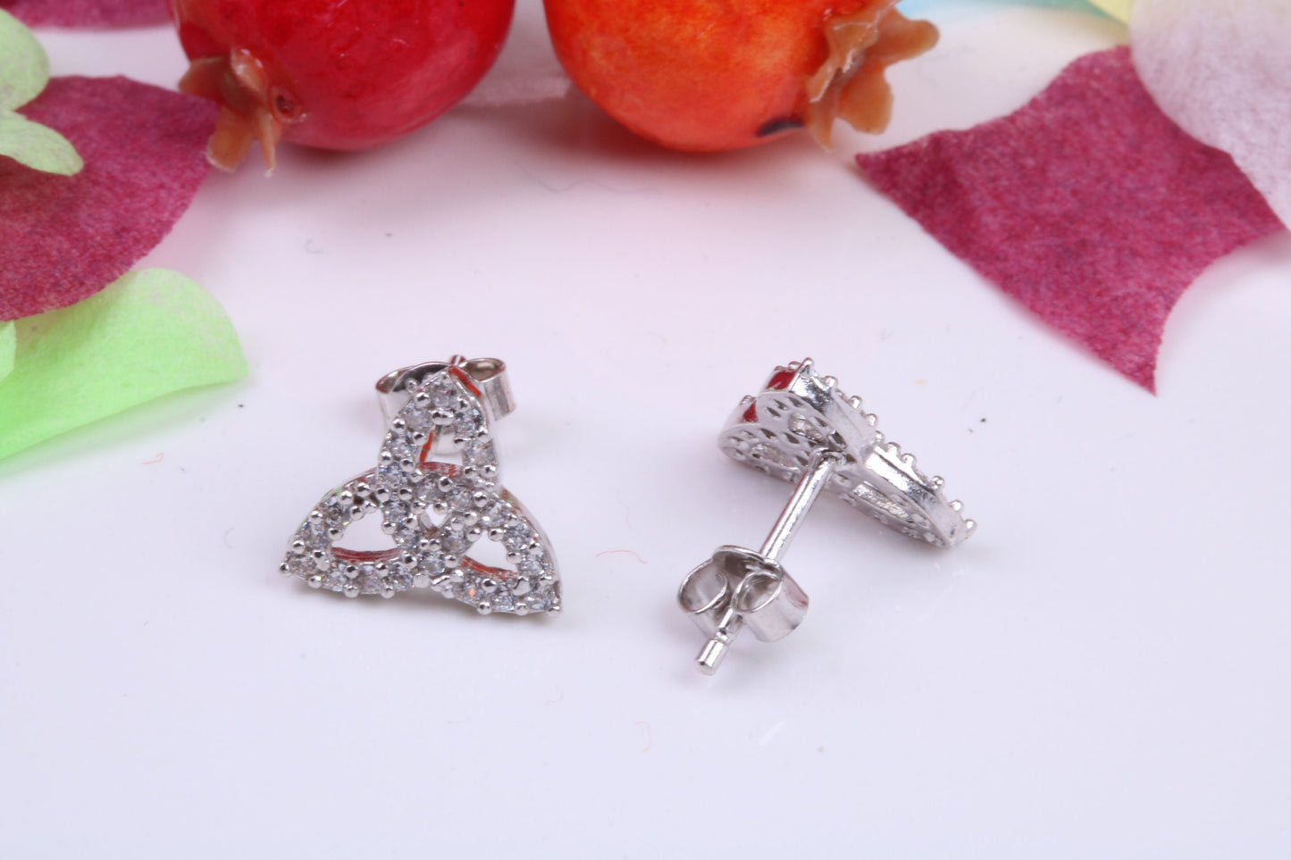 Trinity Knot Cubic Zirconia set Stud Earrings, Very Dressy, Made from Solid 925 Grade Sterling Silver