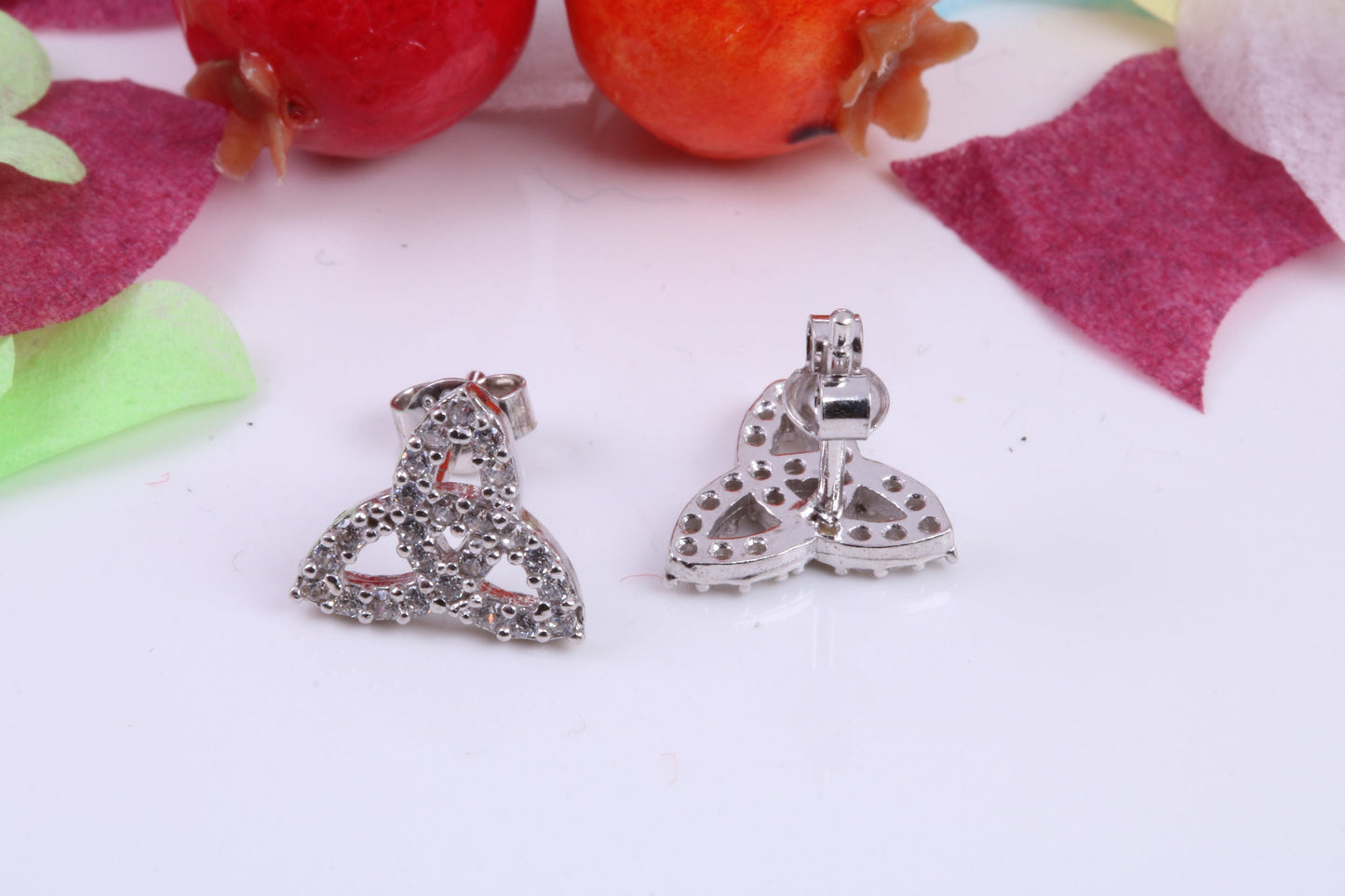 Trinity Knot Cubic Zirconia set Stud Earrings, Very Dressy, Made from Solid 925 Grade Sterling Silver