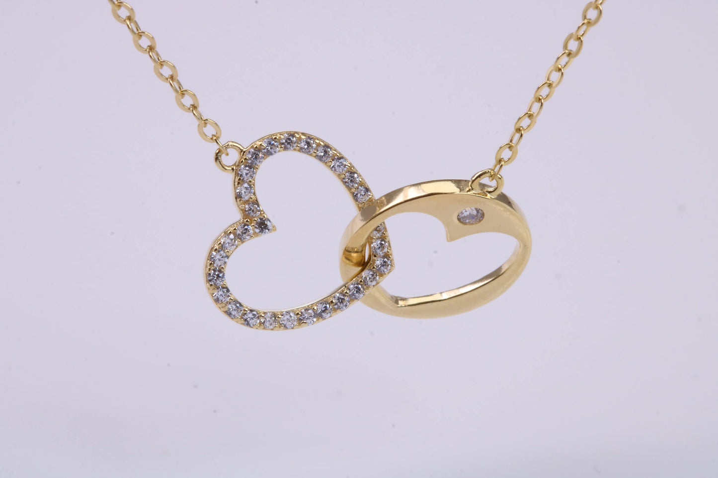 Love Heart Cubic Zirconia set Necklace, made from solid Sterling Silver, 18ct Yellow Gold Plated