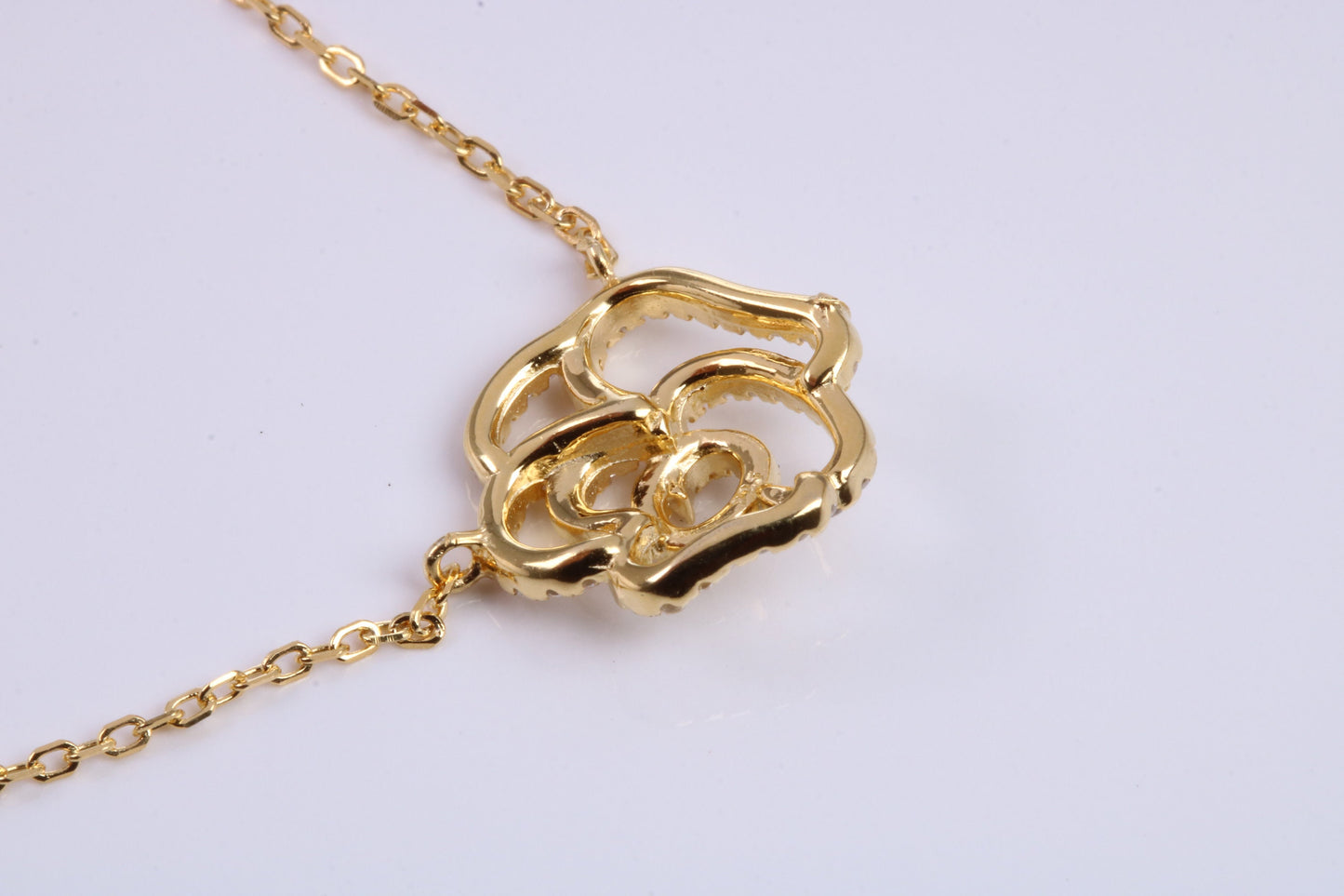 Flower Cubic Zirconia set Necklace, made from solid Sterling Silver, Length Adjustable Chain, 18ct Yellow Gold Plated