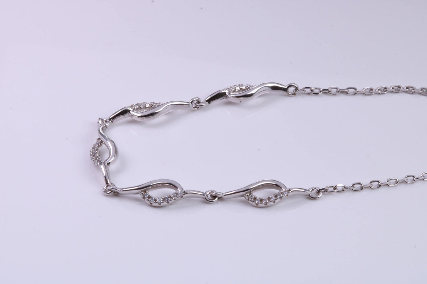 Cubic Zirconia set Bracelet, made from solid Sterling Silver, Length Adjustable
