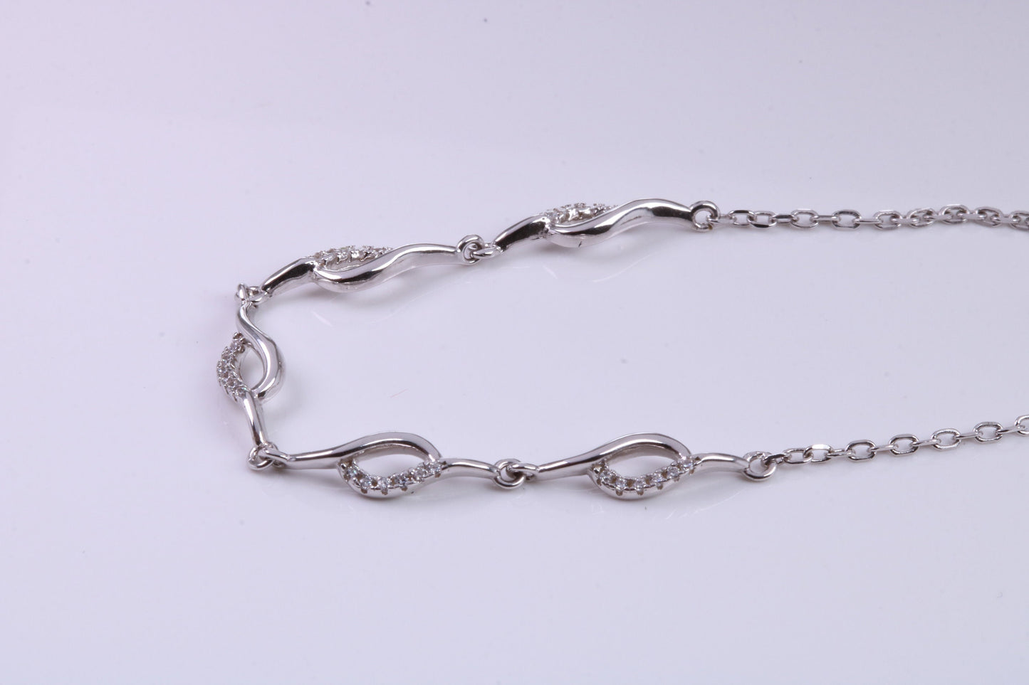 Cubic Zirconia set Bracelet, made from solid Sterling Silver, Length Adjustable