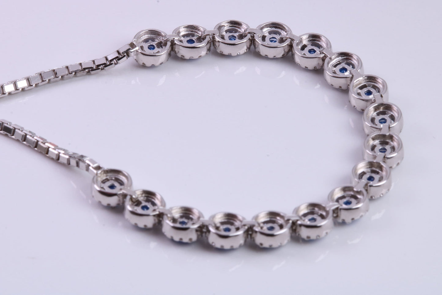 Blue Sapphire Cubic Zirconia set Bracelet, made from solid Sterling Silver, Length Adjustable