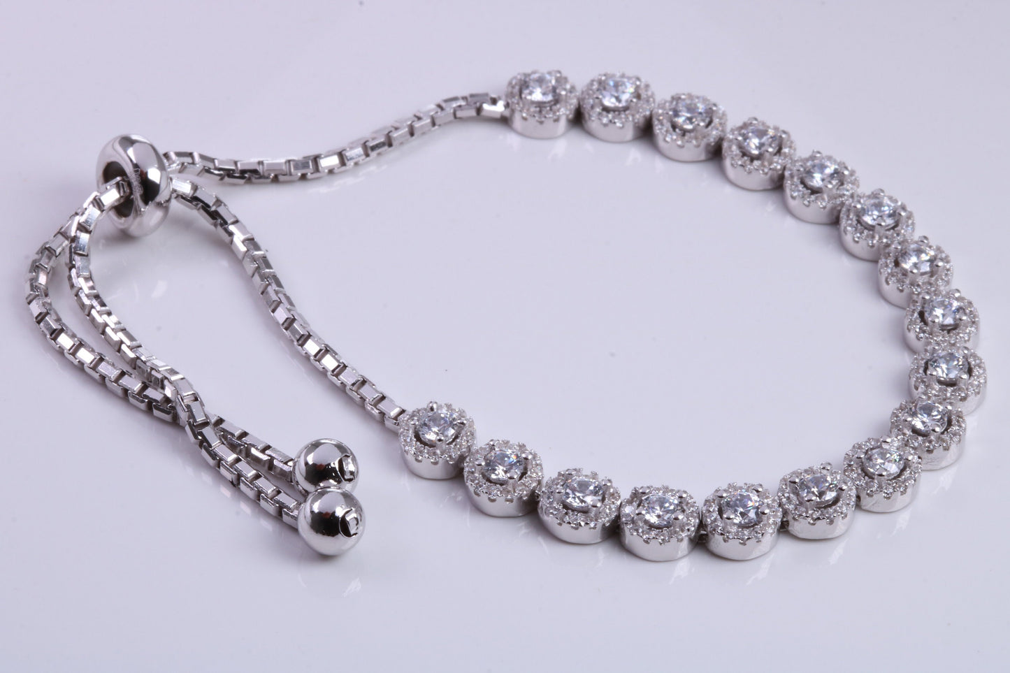 Cubic Zirconia set Bracelet, made from solid Sterling Silver, Length Adjustable