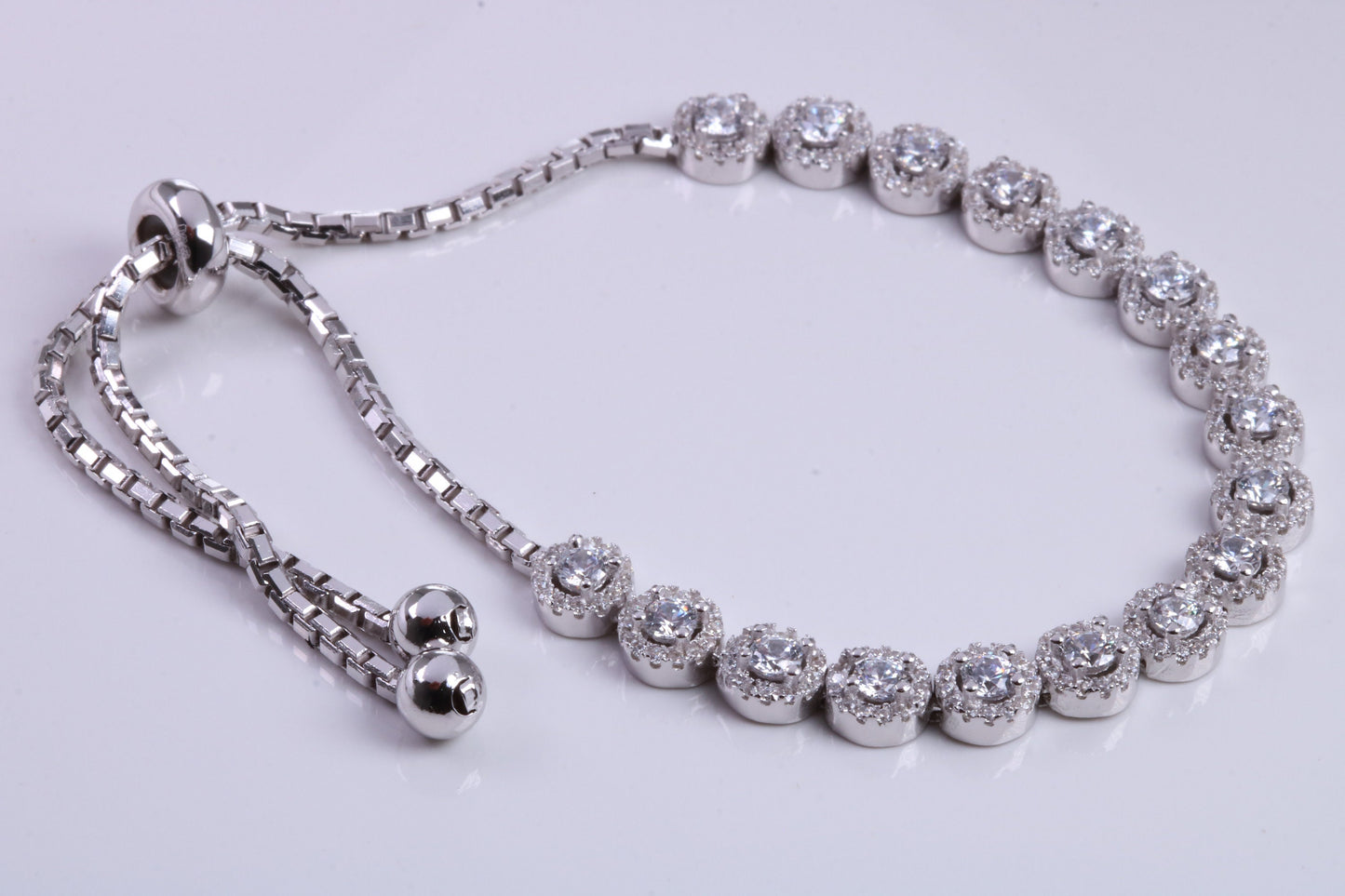 Cubic Zirconia set Bracelet, made from solid Sterling Silver, Length Adjustable