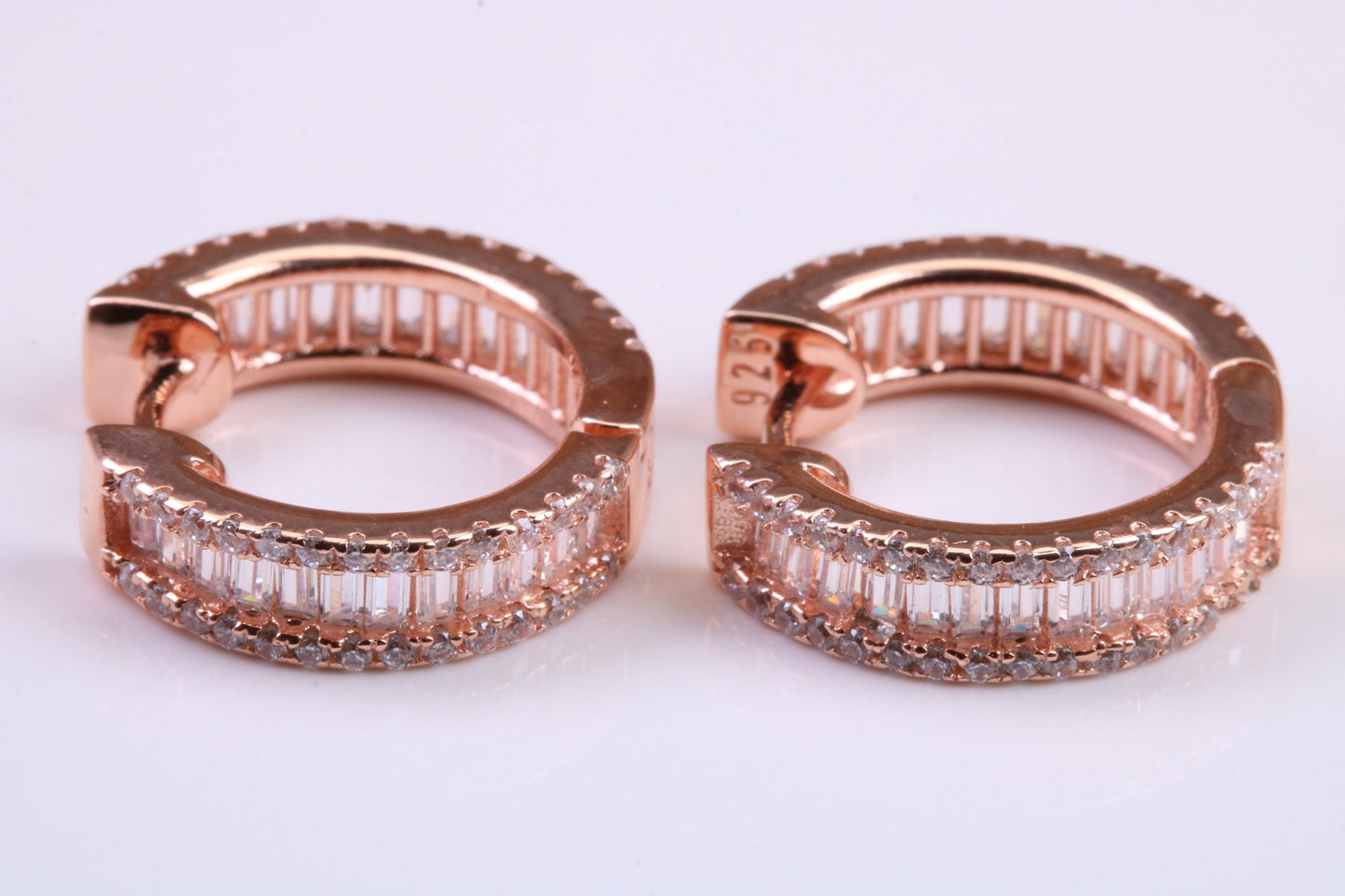 Half Hoop Cubic Zirconia set Earrings, Very Dressy, Made from Solid 925 Grade Sterling Silver, Rose Gold Plated