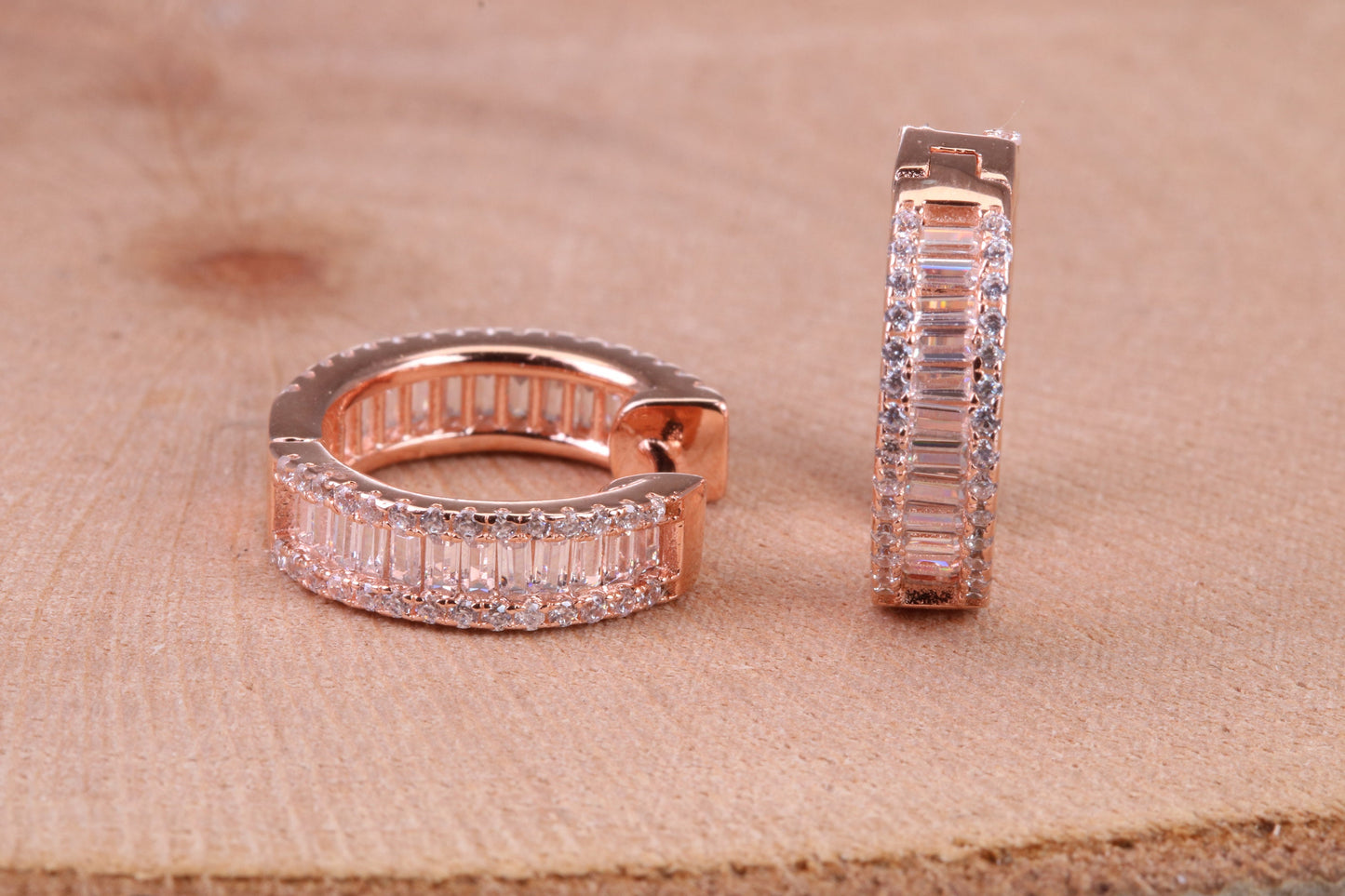 Half Hoop Cubic Zirconia set Earrings, Very Dressy, Made from Solid 925 Grade Sterling Silver, Rose Gold Plated
