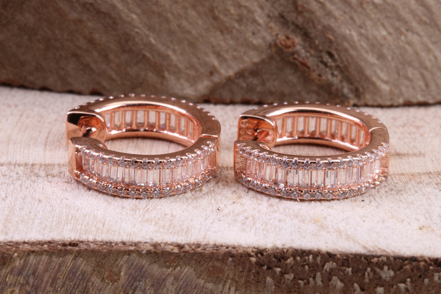 Half Hoop Cubic Zirconia set Earrings, Very Dressy, Made from Solid 925 Grade Sterling Silver, Rose Gold Plated