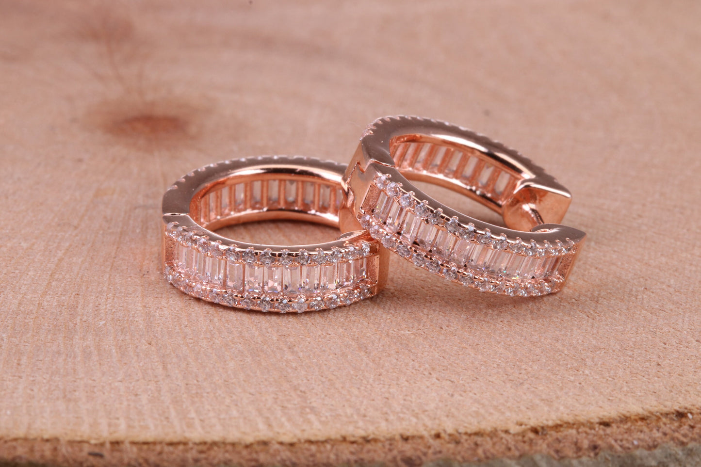Half Hoop Cubic Zirconia set Earrings, Very Dressy, Made from Solid 925 Grade Sterling Silver, Rose Gold Plated