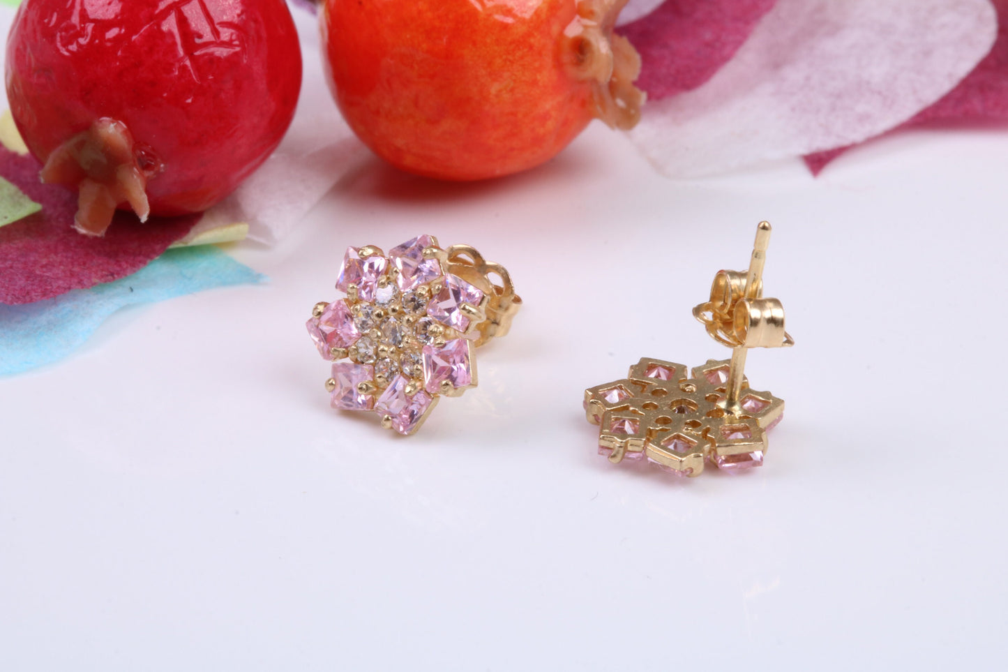 9 mm Round Flower C Z set Stud Earrings Made from 9ct Yellow Gold
