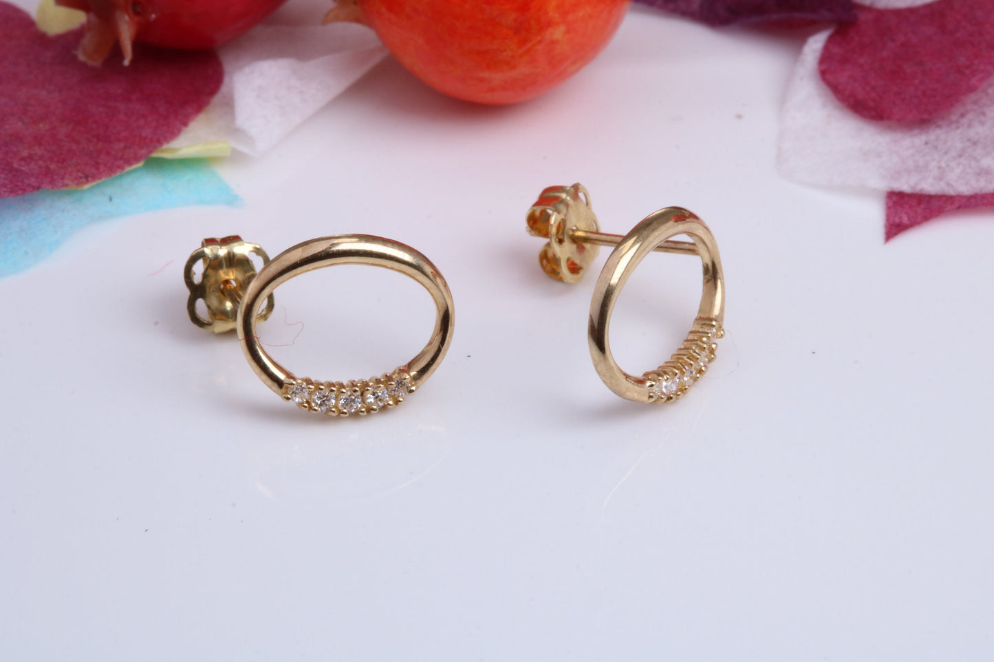Oval Cubic Zirconia set Stud Earrings Made from 9ct Yellow Gold