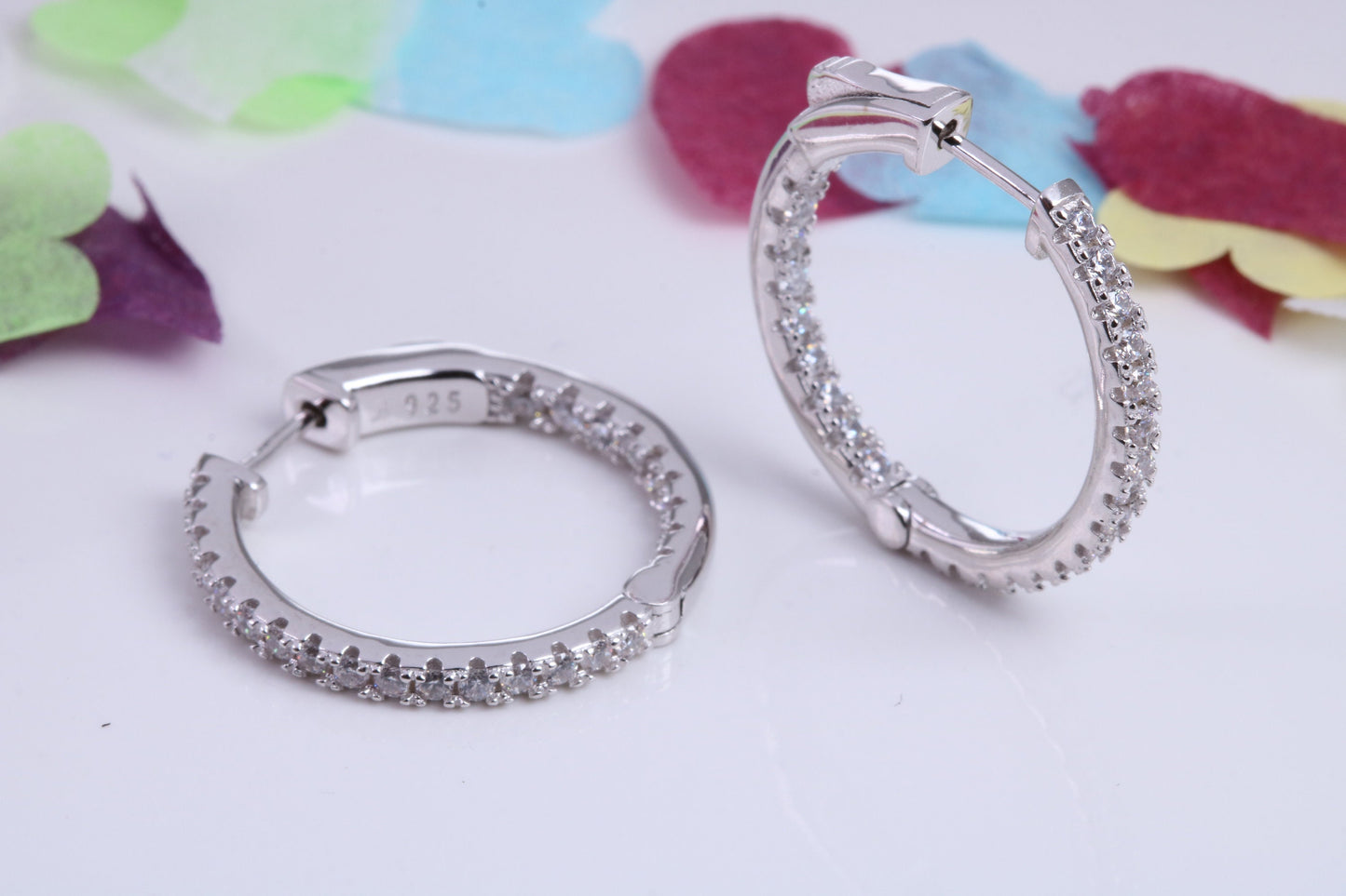 25 mm Round Hoop Cubic Zirconia set Earrings, Very Dressy, Made from Solid 925 Grade Sterling Silver