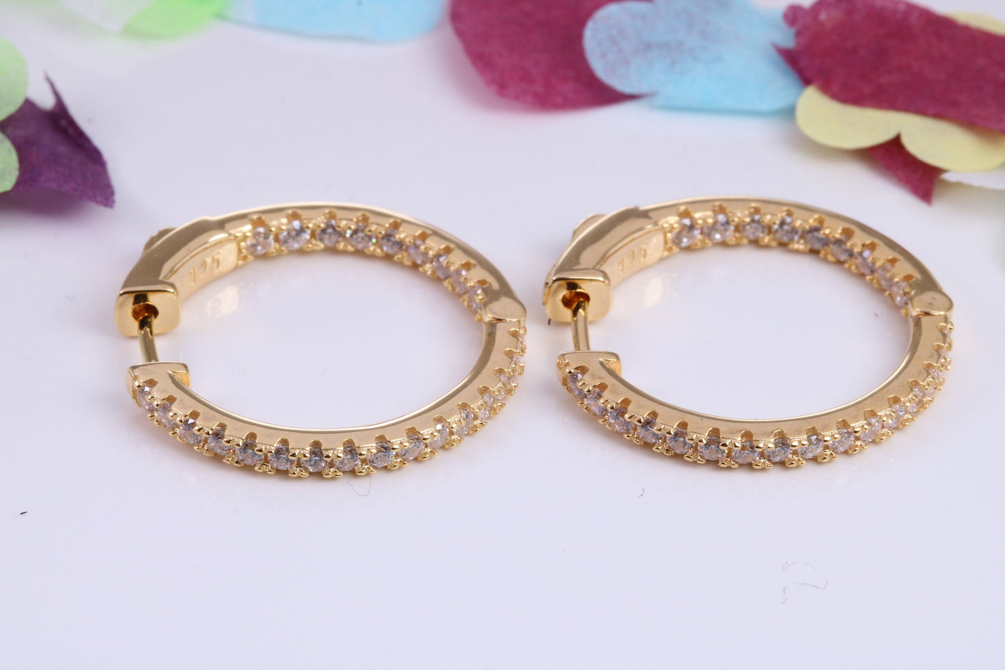 25 mm Round Hoop Cubic Zirconia set Earrings, Very Dressy, Made from Solid 925 Grade Sterling Silver, 18ct Yellow Gold Plated