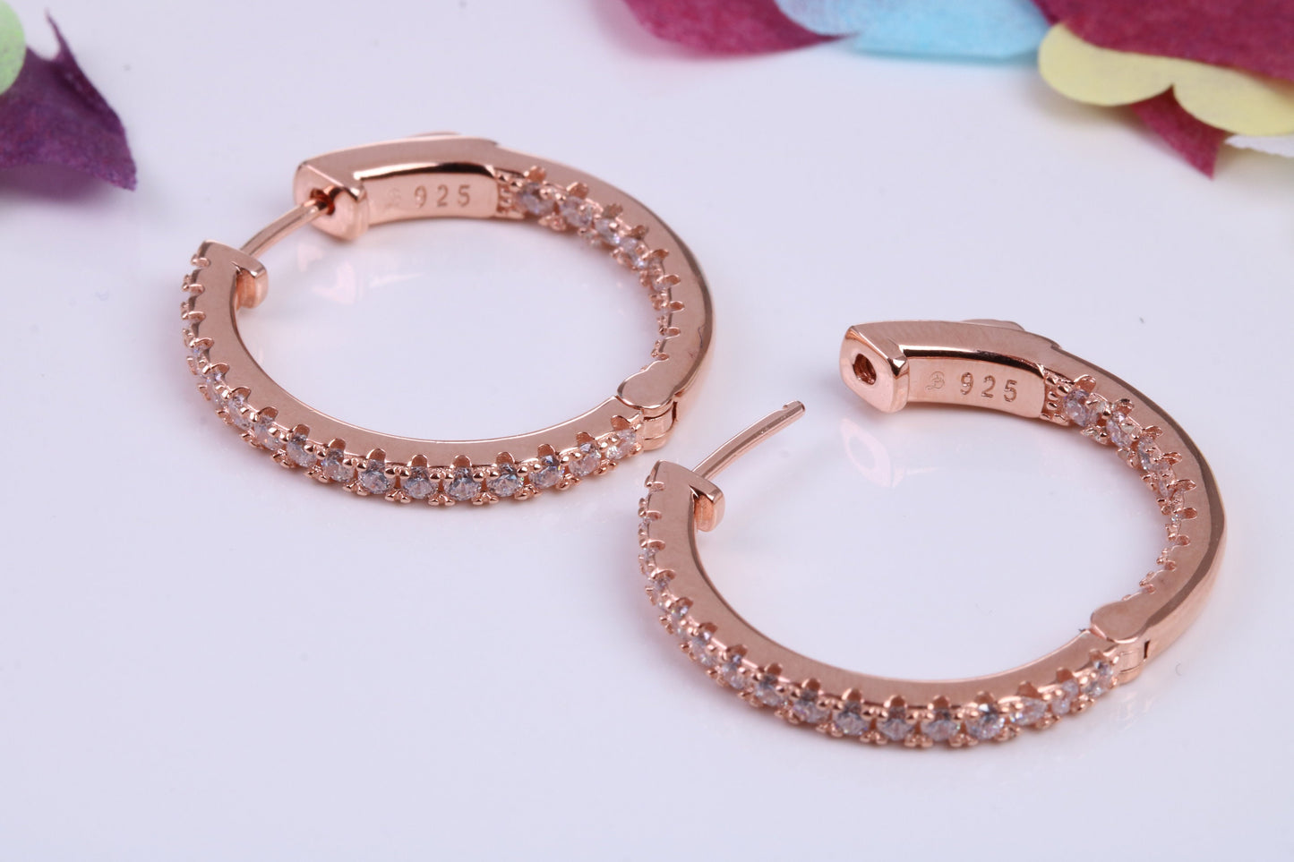 25 mm Round Hoop Cubic Zirconia set Earrings, Very Dressy, Made from Solid 925 Grade Sterling Silver, 18ct Rose Gold Plated