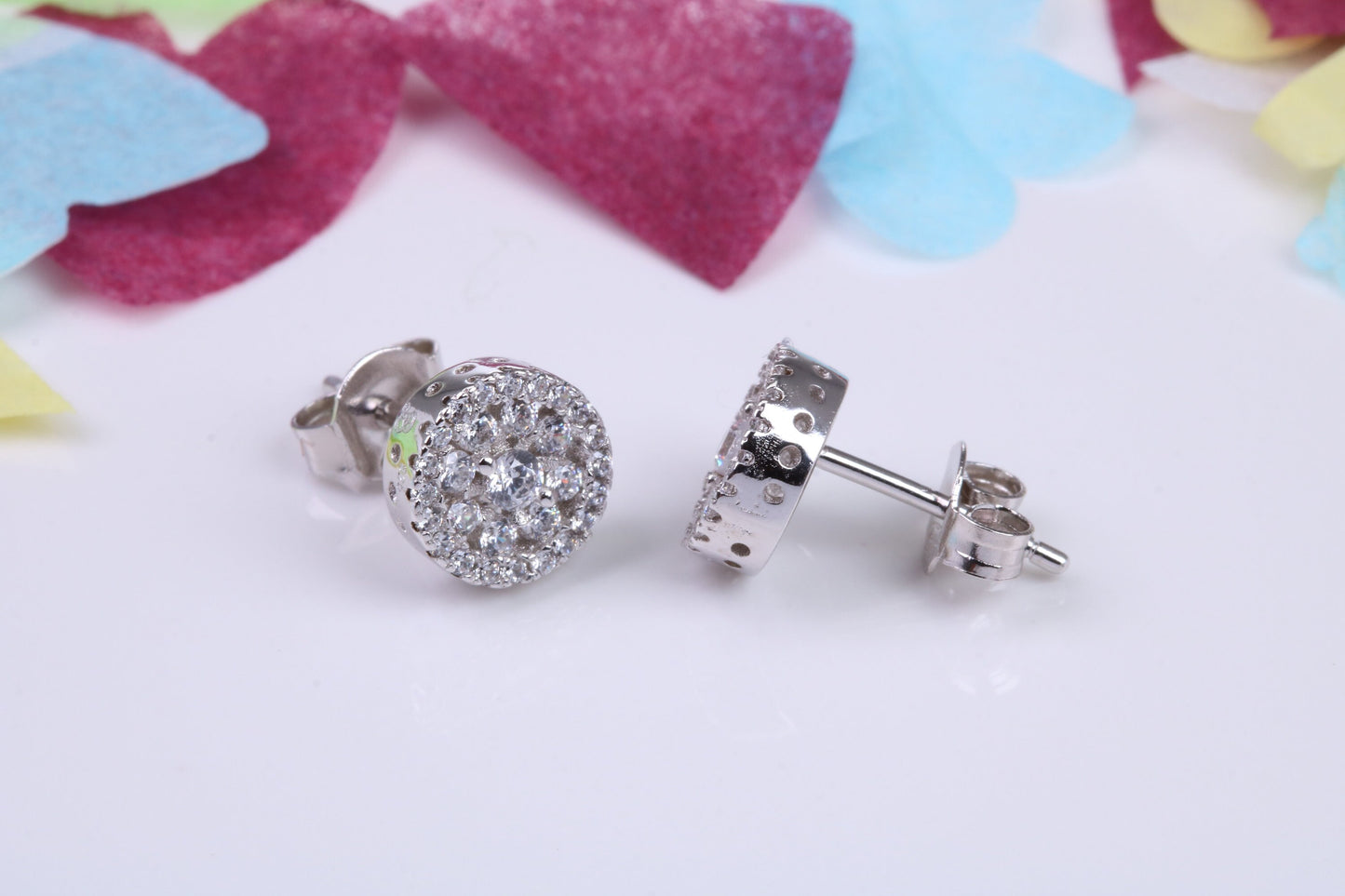 8 mm Round Cluster Cubic Zirconia set Earrings, Very Dressy, Made from Solid 925 Grade Sterling Silver