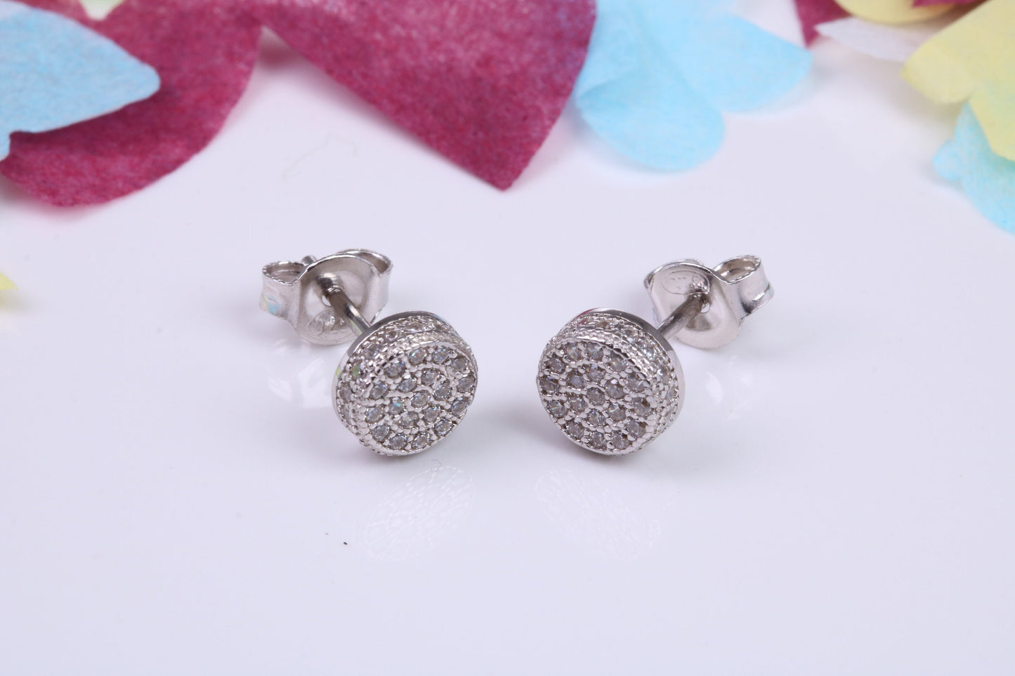 7 mm Round Cluster Cubic Zirconia set Earrings, Very Dressy, Made from Solid 925 Grade Sterling Silver