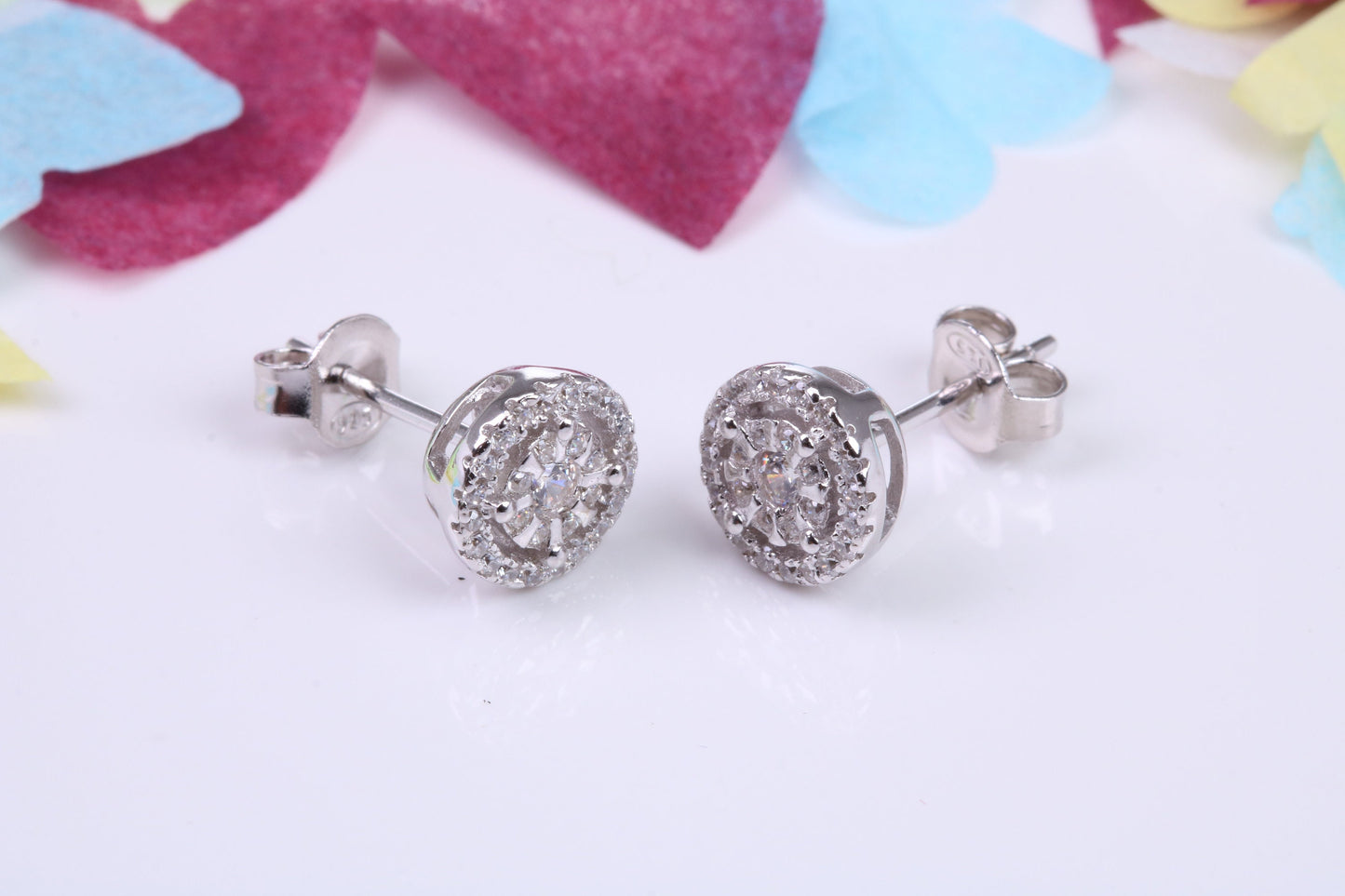 8 mm Round Cluster Cubic Zirconia set Earrings, Very Dressy, Made from Solid 925 Grade Sterling Silver