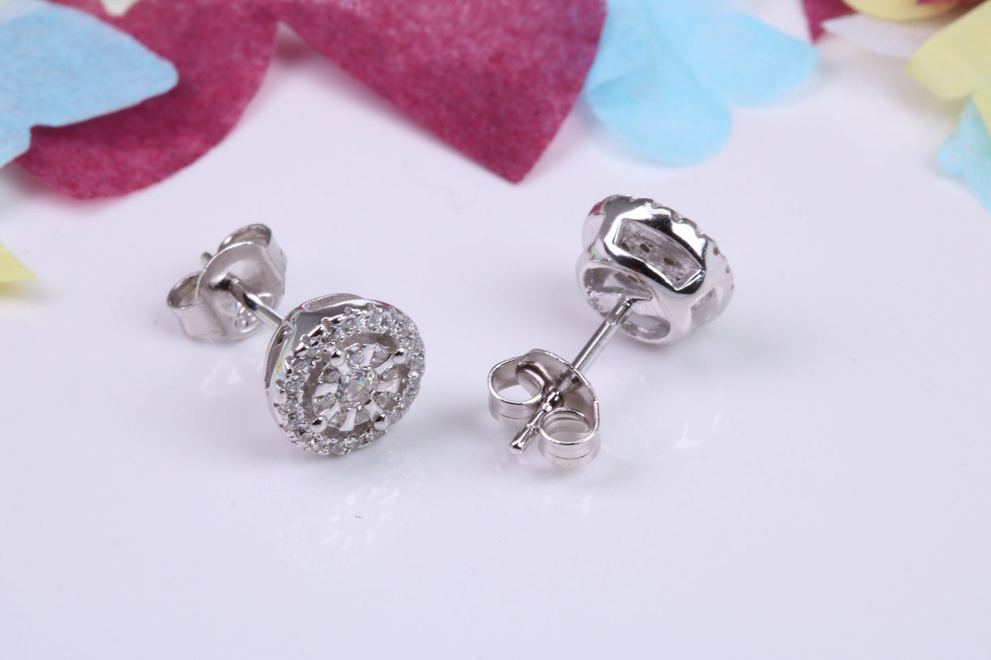 8 mm Round Cluster Cubic Zirconia set Earrings, Very Dressy, Made from Solid 925 Grade Sterling Silver