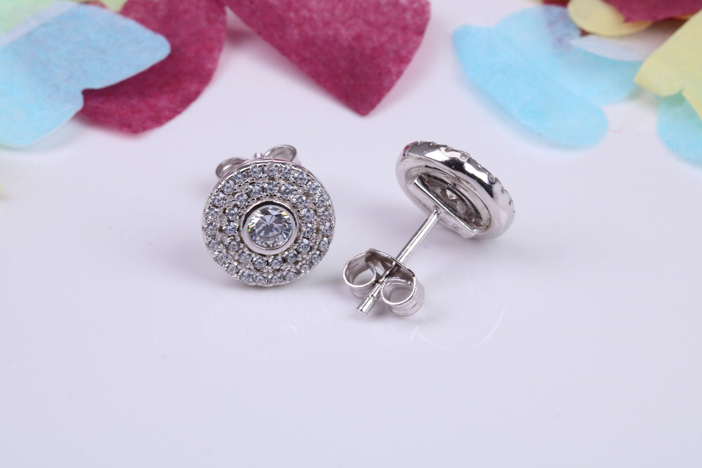 10 mm Round Cluster Cubic Zirconia set Earrings, Very Dressy, Made from Solid 925 Grade Sterling Silver