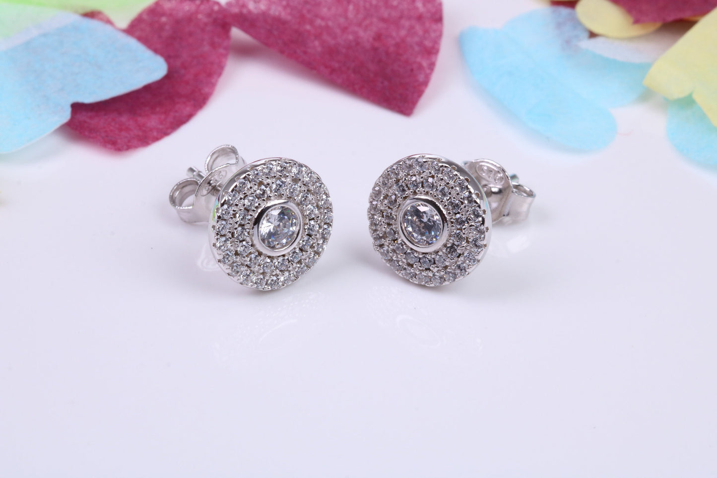 10 mm Round Cluster Cubic Zirconia set Earrings, Very Dressy, Made from Solid 925 Grade Sterling Silver