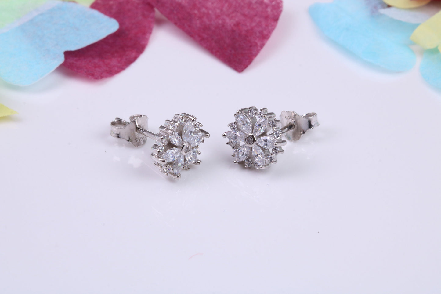 8 mm Round Cluster Cubic Zirconia set Earrings, Very Dressy, Made from Solid 925 Grade Sterling Silver