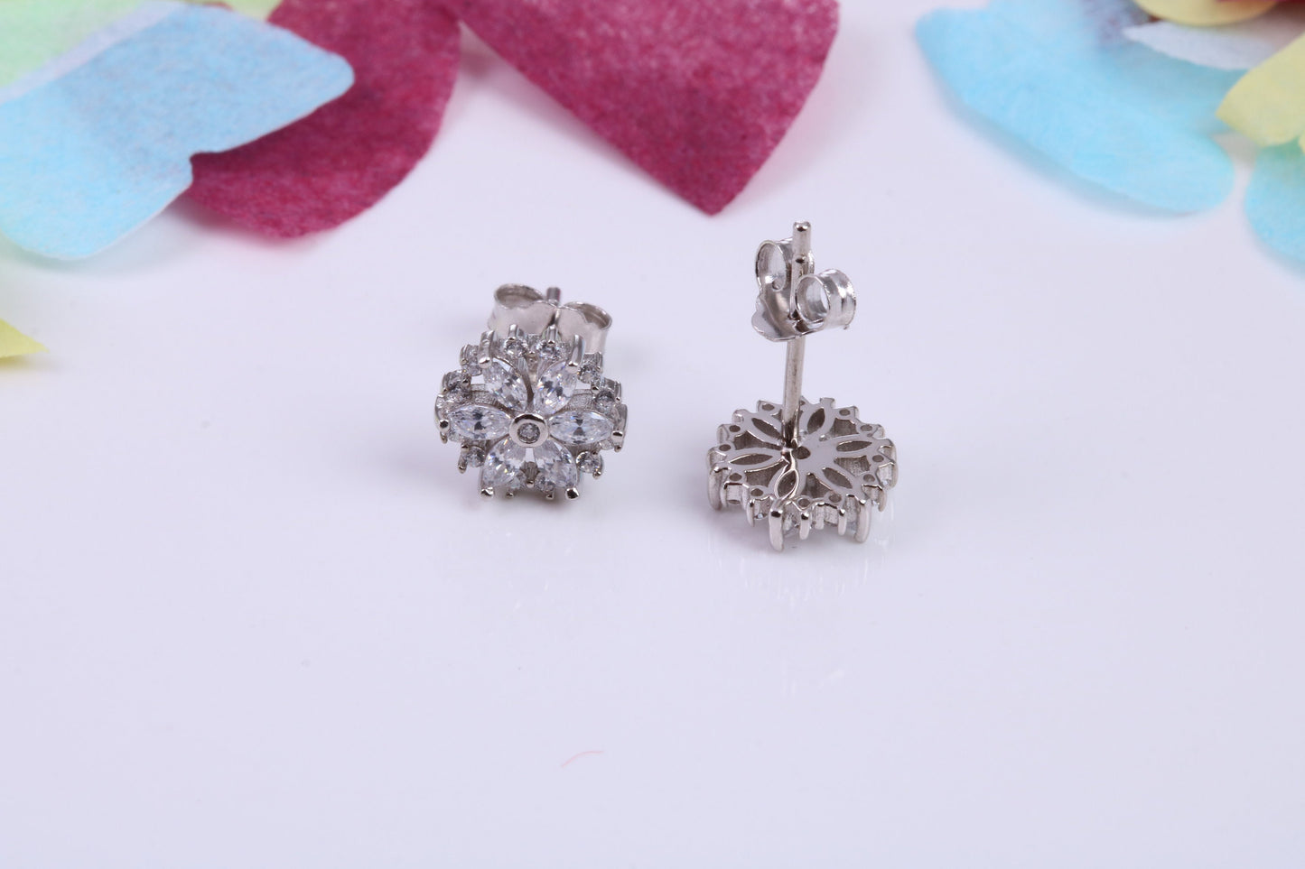 8 mm Round Cluster Cubic Zirconia set Earrings, Very Dressy, Made from Solid 925 Grade Sterling Silver
