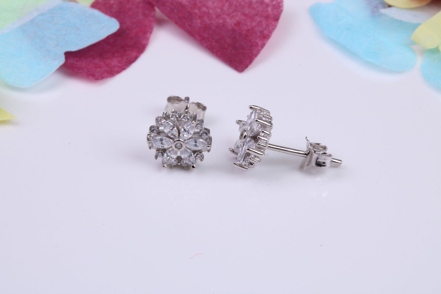 8 mm Round Cluster Cubic Zirconia set Earrings, Very Dressy, Made from Solid 925 Grade Sterling Silver