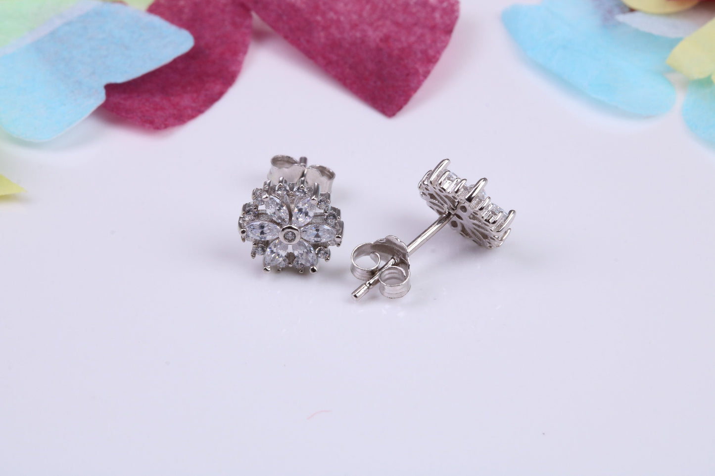 8 mm Round Cluster Cubic Zirconia set Earrings, Very Dressy, Made from Solid 925 Grade Sterling Silver