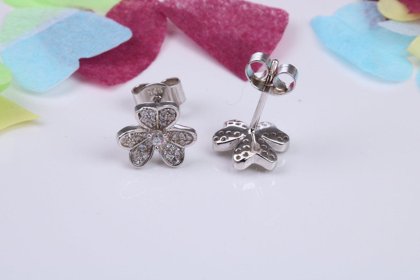 10 mm Round Flower Cluster Cubic Zirconia set Earrings, Very Dressy, Made from Solid 925 Grade Sterling Silver