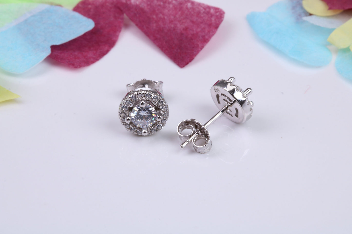 8 mm Round Cluster Cubic Zirconia set Earrings, Very Dressy, Made from Solid 925 Grade Sterling Silver