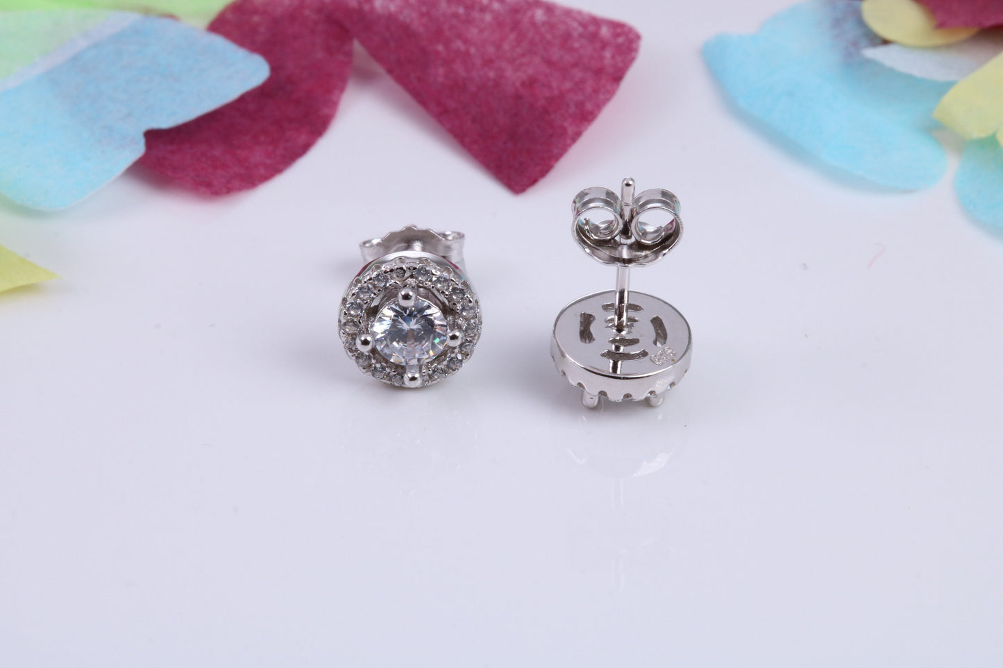 8 mm Round Cluster Cubic Zirconia set Earrings, Very Dressy, Made from Solid 925 Grade Sterling Silver