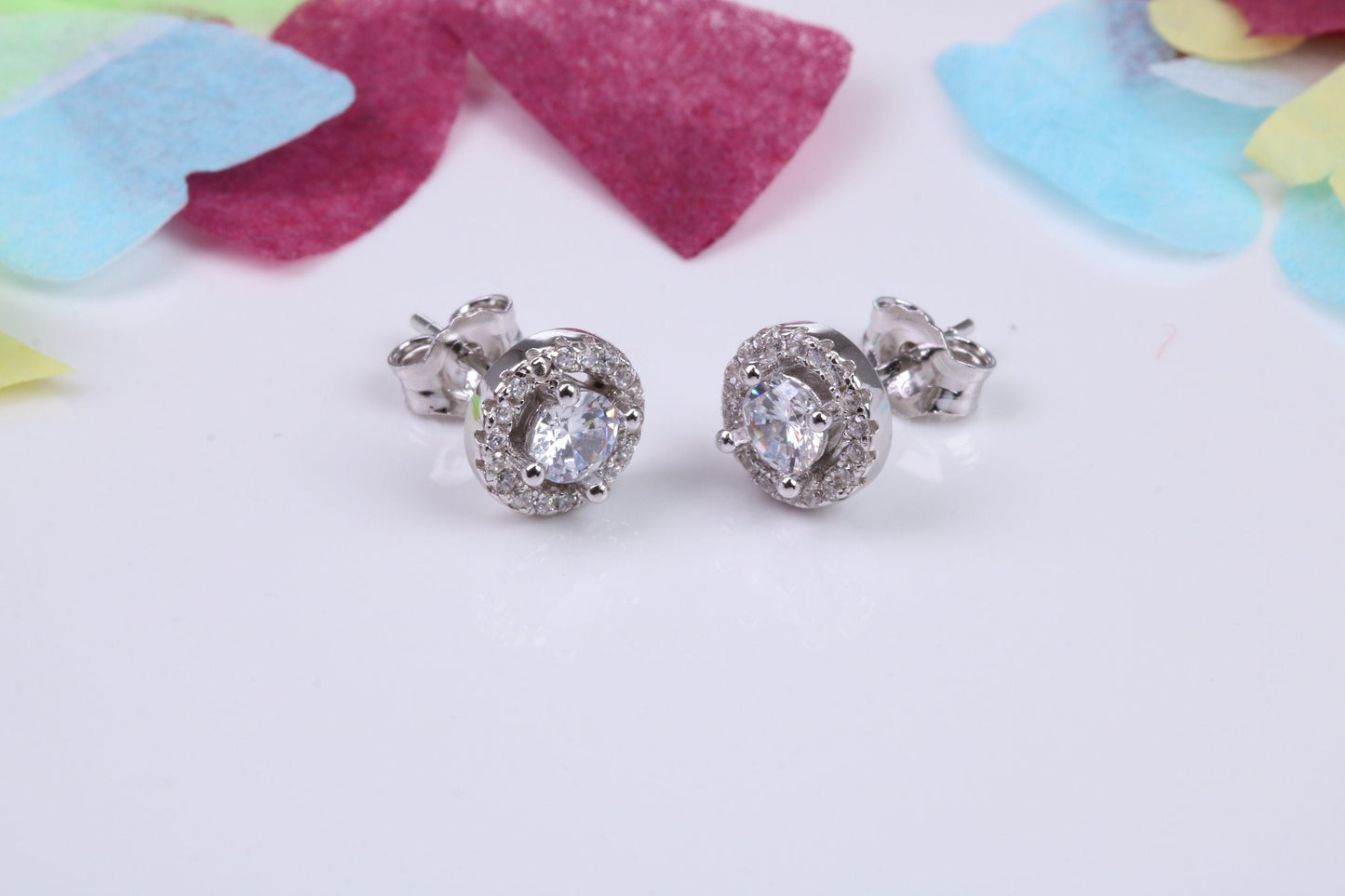 8 mm Round Cluster Cubic Zirconia set Earrings, Very Dressy, Made from Solid 925 Grade Sterling Silver