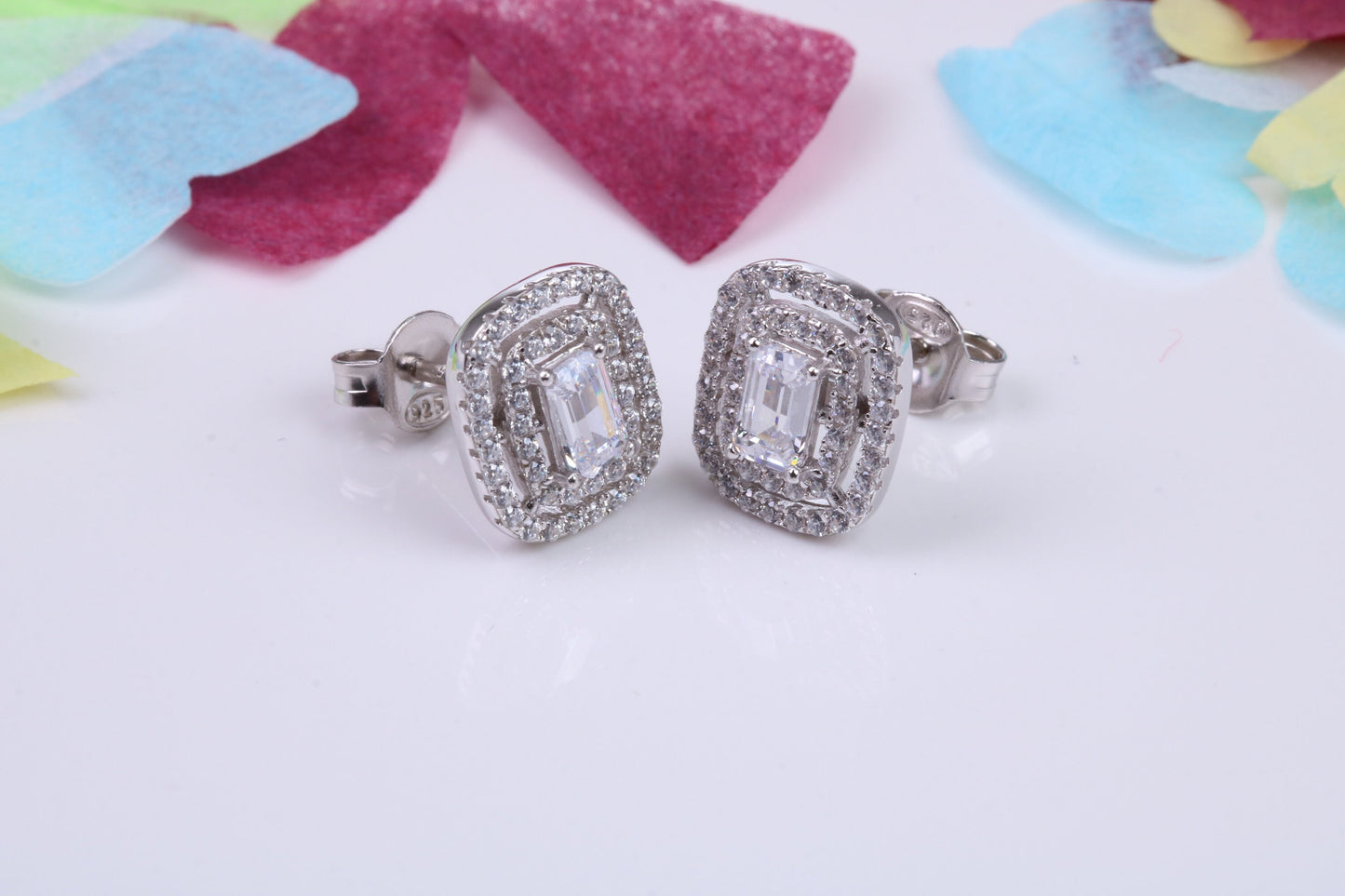 Cluster Cubic Zirconia set Earrings, Very Dressy, Made from Solid 925 Grade Sterling Silver