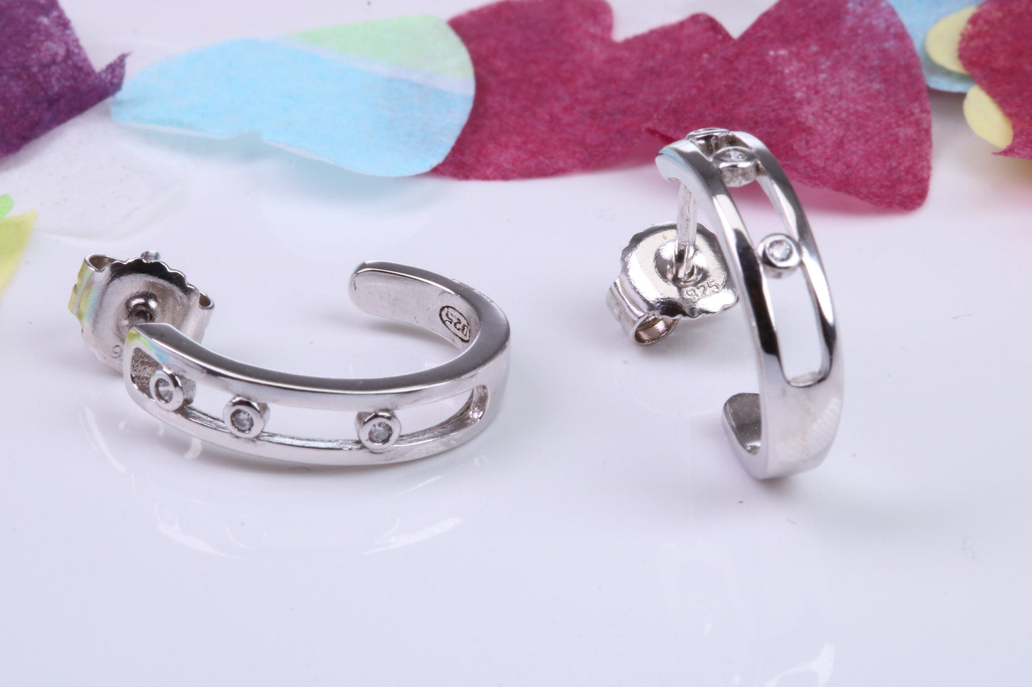20 mm Long Hoop Cubic Zirconia set Earrings, Very Dressy, Made from Solid 925 Grade Sterling Silver