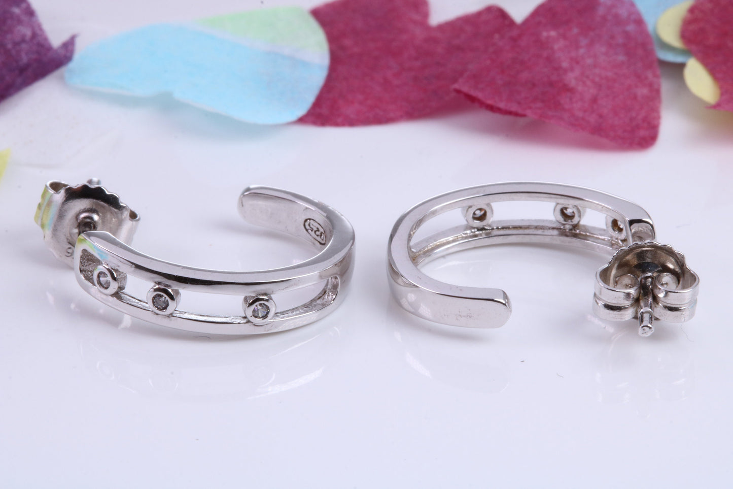 20 mm Long Hoop Cubic Zirconia set Earrings, Very Dressy, Made from Solid 925 Grade Sterling Silver