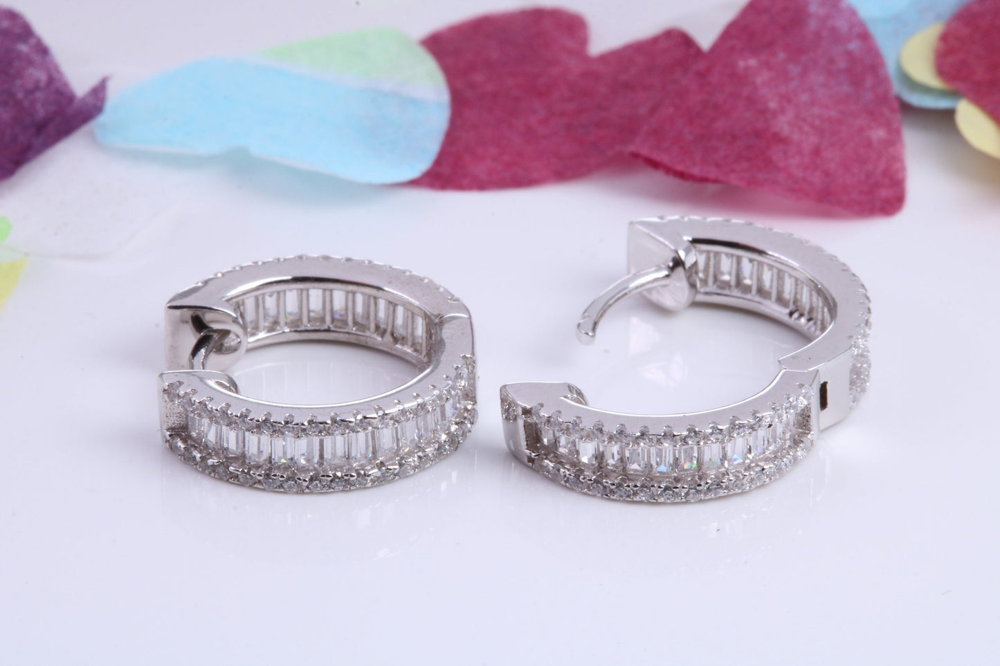 16 mm Round Hoop Cubic Zirconia set Earrings, Very Dressy, Made from Solid 925 Grade Sterling Silver