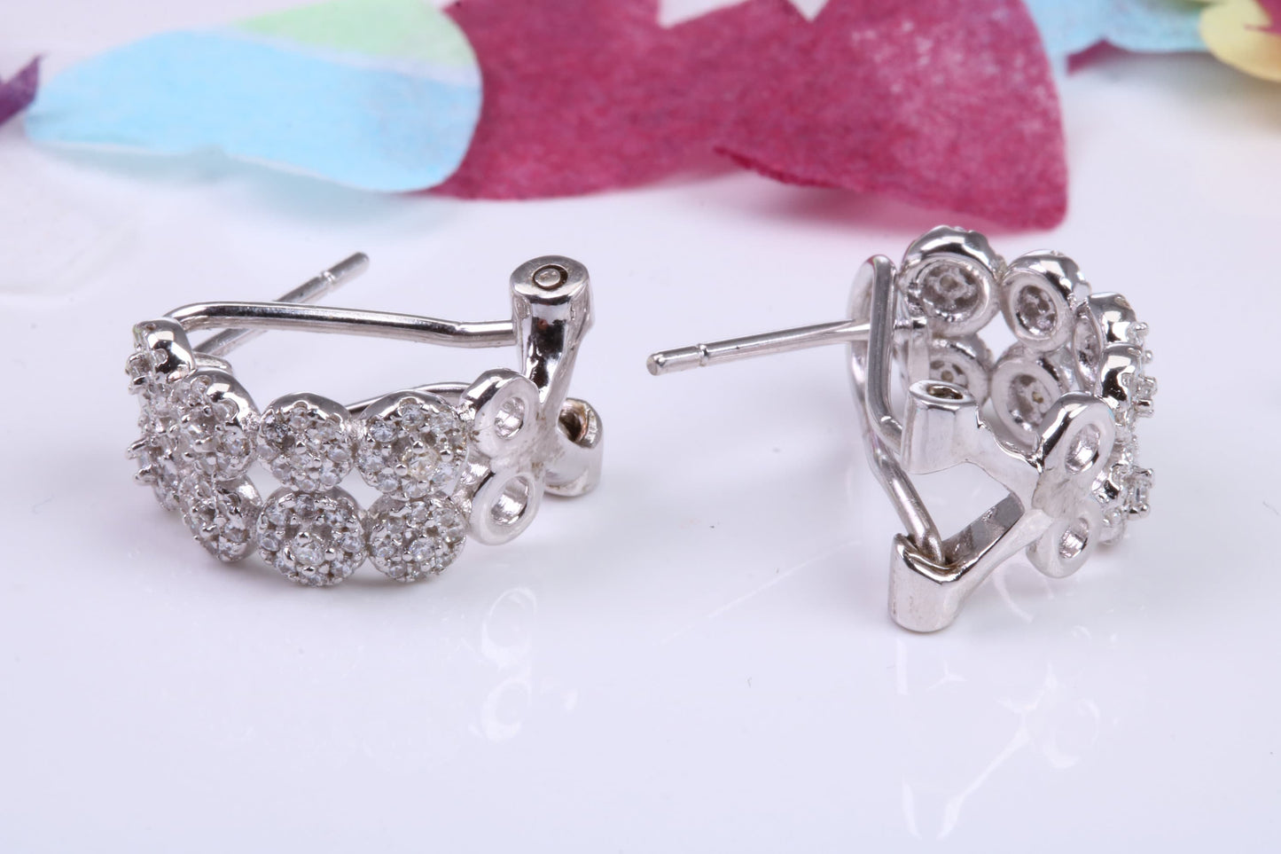 17 mm Long Hoop Cubic Zirconia set Earrings, Very Dressy, Made from Solid 925 Grade Sterling Silver
