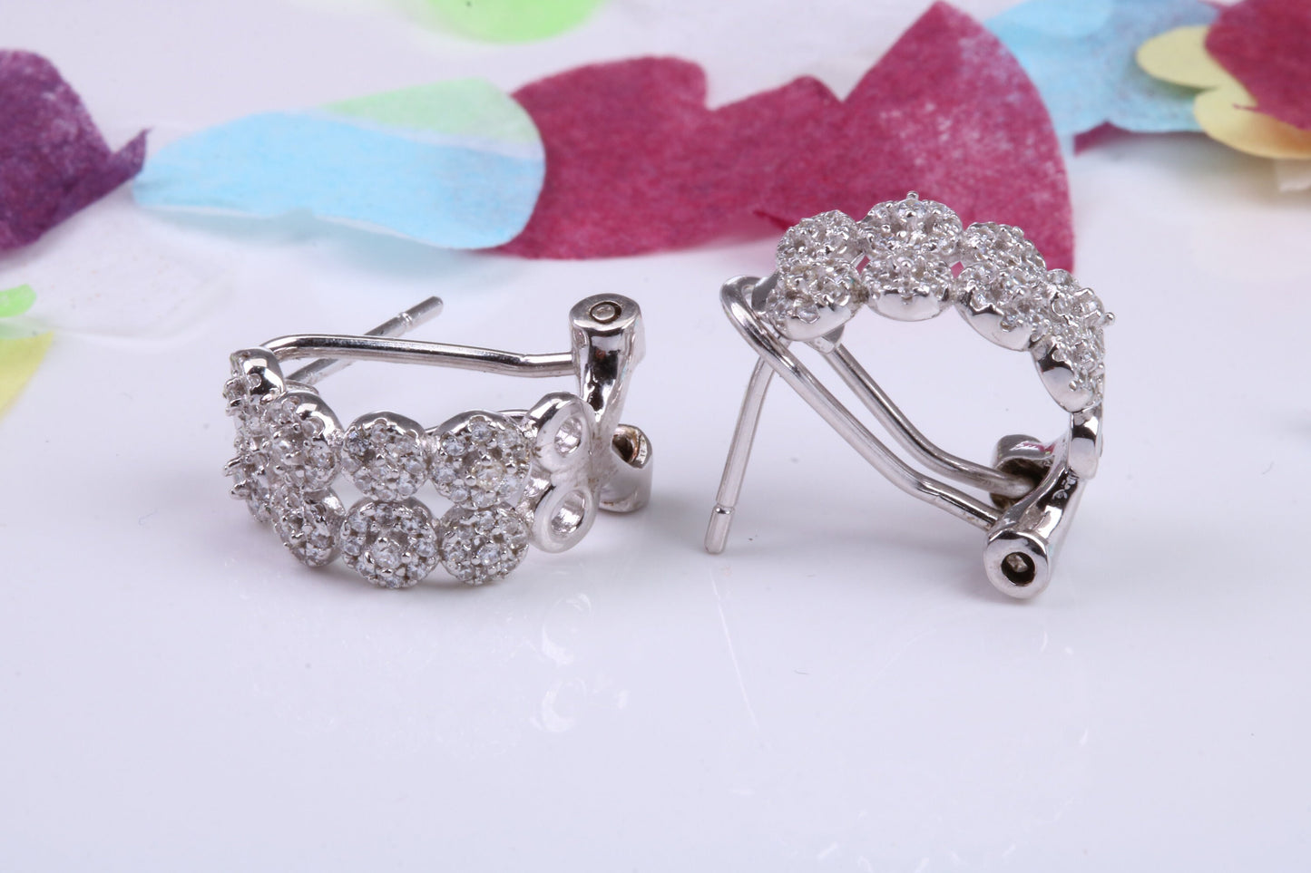 17 mm Long Hoop Cubic Zirconia set Earrings, Very Dressy, Made from Solid 925 Grade Sterling Silver